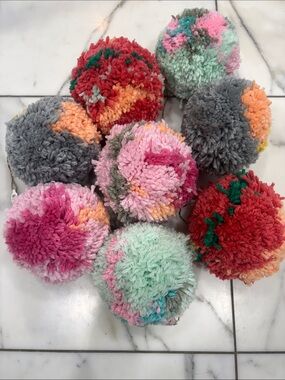 Colorful Handmade Yarn Pom Poms - Multicolor Mix